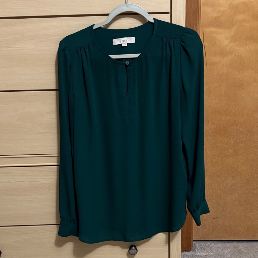 LOFT Dark Green Long Sleeve Blouse